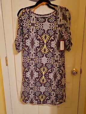 Soybu Purple and Yellow Printed Midi Dress